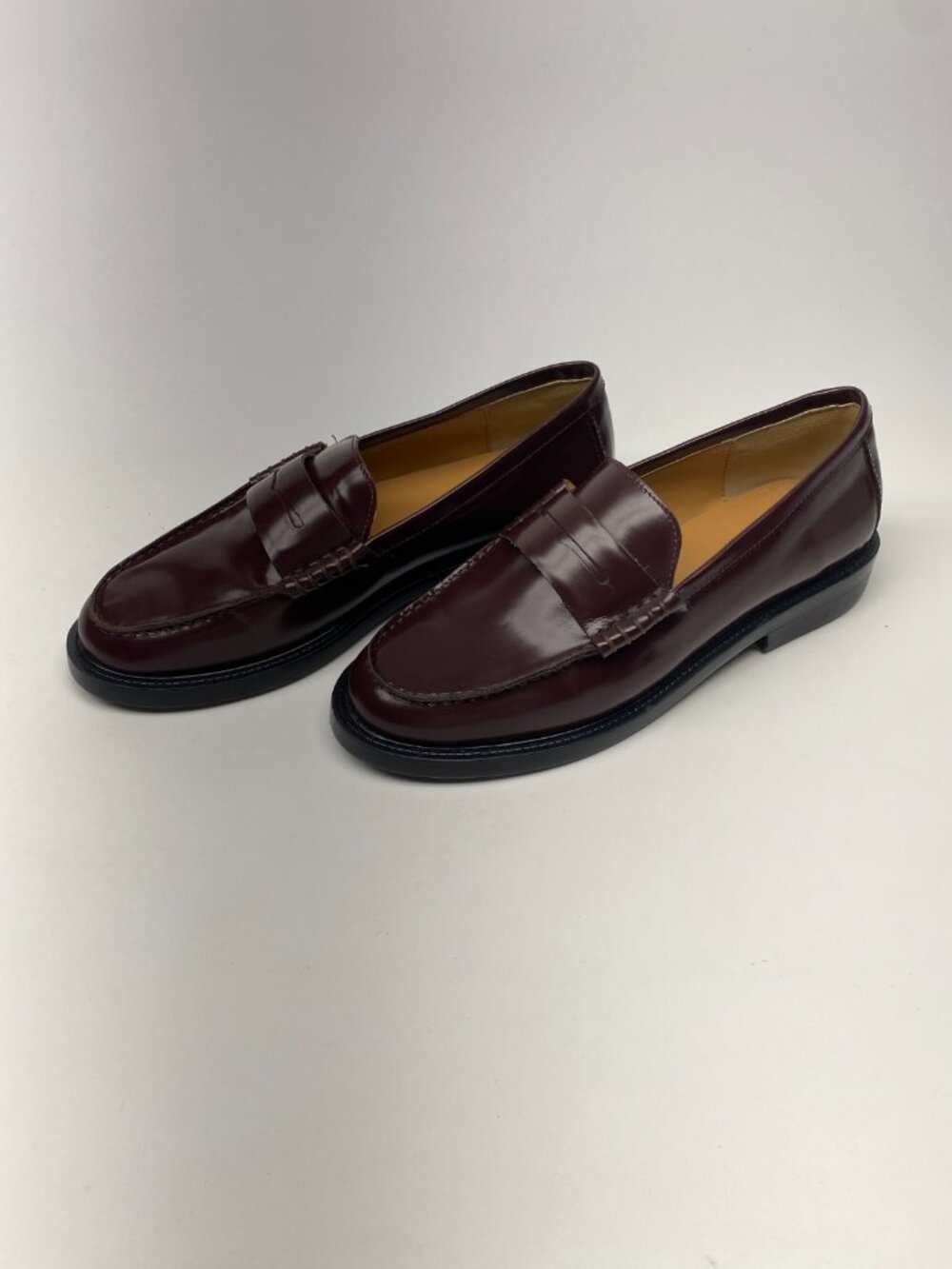 Steve Madden Womens Madison Burgundy Box Leather Loafer Sz 9.5